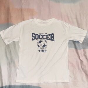 MNG Girls White Soccer Graphic T-Shirt Size 11/12 USED
